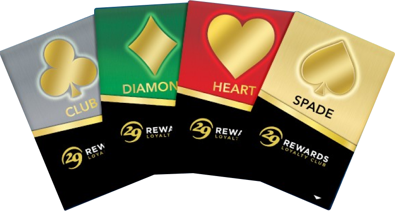 Club 29 Reward card levels of Club, Diamond, Heart, Spade